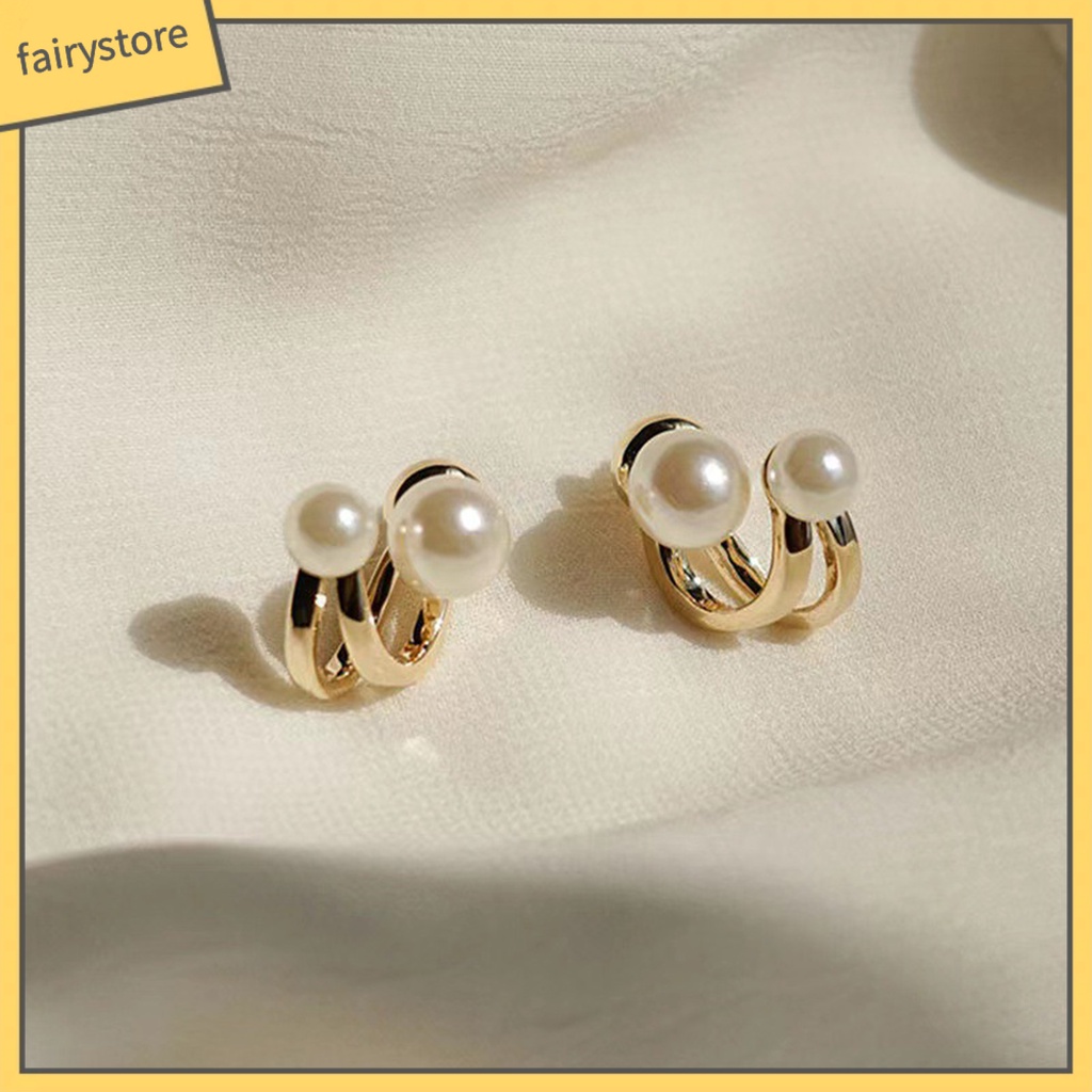 1 Đôi Khuyên Tai Ngọc Trai Giả Hai Lớp Thời Trang Cho Nữ