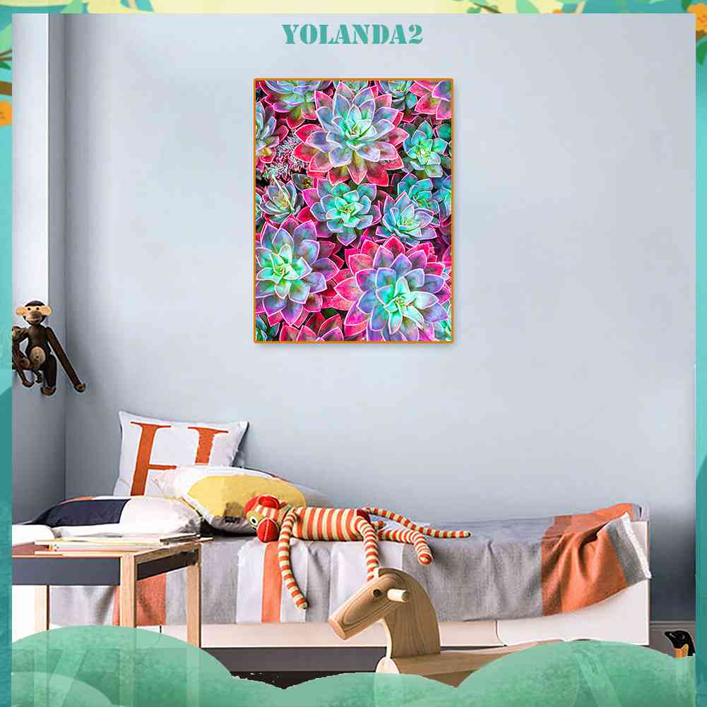 Bộ Tranh Đính Đá 5D Tự Làm Hình Chậu Cây Mọng Nước Đầy Màu Sắc