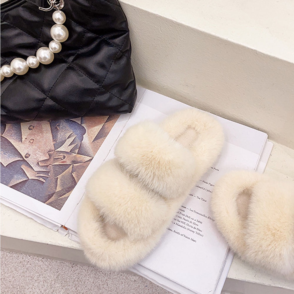 Dép lông thỏ quai ngang, siêu ấm chân, dùng đi trong văn phòng, đi trong nhà hoặc đi chơi đều xinh