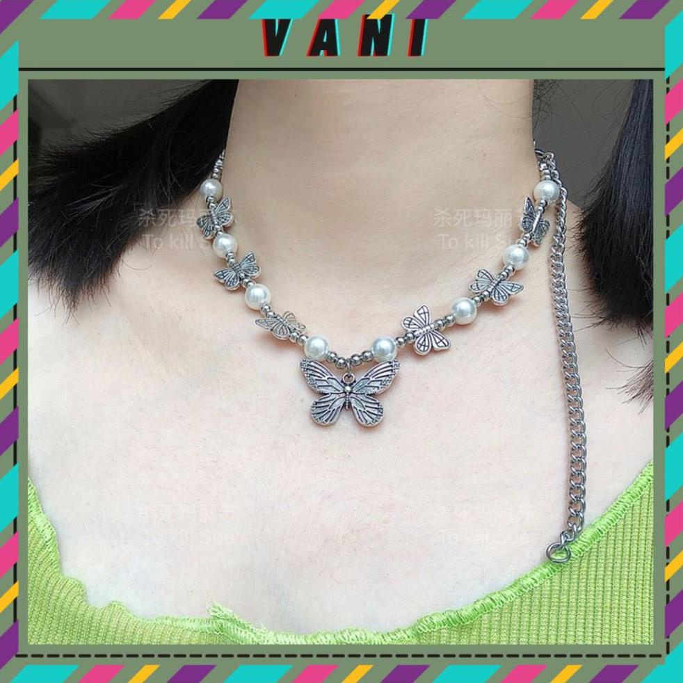 Hot Trend Dây Chuyền, Vòng Cổ, Choker Hình Bướm Lớn Phối Bướm Nhỏ Đính Hạt Châu Unisex - Vani Store [TS000491-O55]