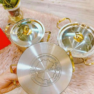 Bộ 3 Nồi Inox 304 Cao Cấp MISU LOUIS Đáy 3 Lớp Nguyên Khối Sử Dụng Được Mọi Loại Bếp hàng Dày Loại 1