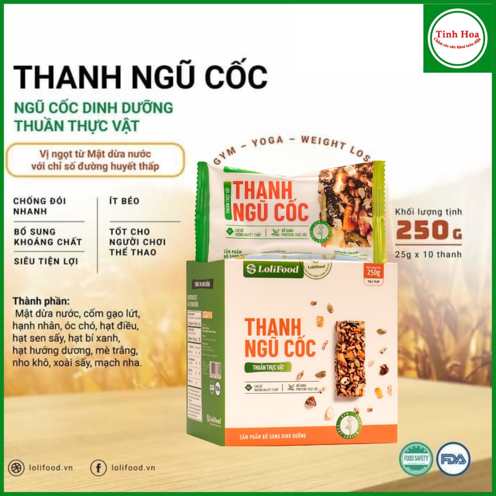 Ngũ cốc dinh dưỡng thuần thực vật (Hộp 250gr) - TINHHOACARE thanh ngũ cốc thuần thực vật; bổ sung protein