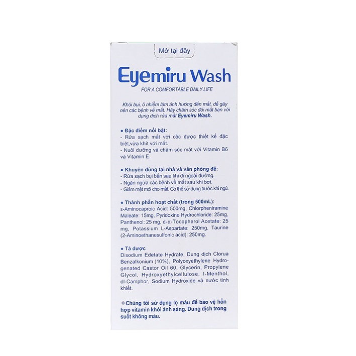 Nước rửa mắt Eyemiru Wash 500ml Nhật Bản giúp mắt sáng khỏe - Thanh Thảo Pharmacy