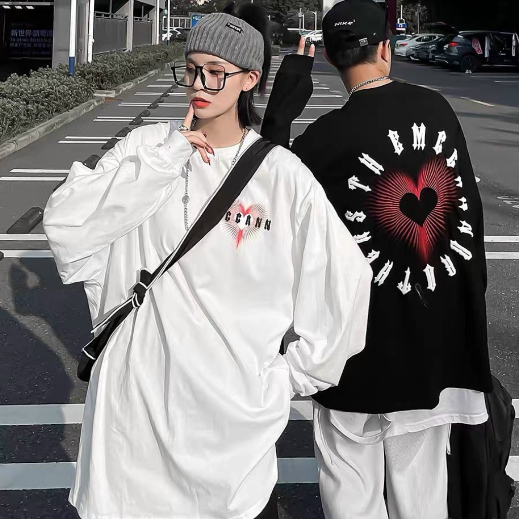 Áo sweater unisex CCANN, áo longtee dài tay họa tiết trái tim form rộng XESINU
