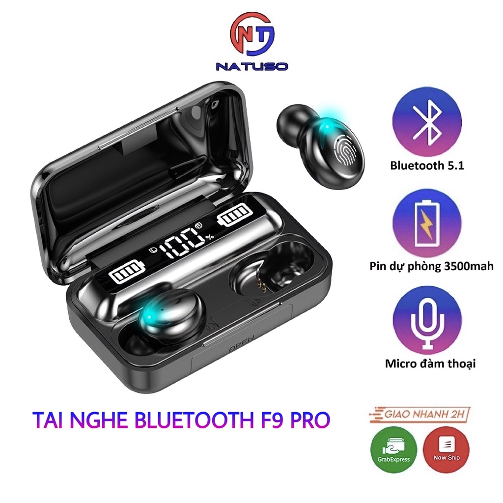 Tai nghe bluetooth không dây F9 Pro tws bass mạnh nút chạm cảm ứng nhét tai chống ồn âm thanh HIFI