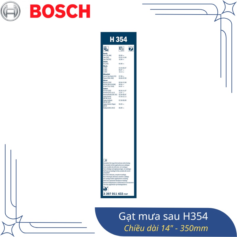 Gạt Mưa Sau BOSCH H354 Dòng xe Honda CRV, Jazz; Nissan Murano , X-Trail ; Subaru Forester  | HIBUAUTO
