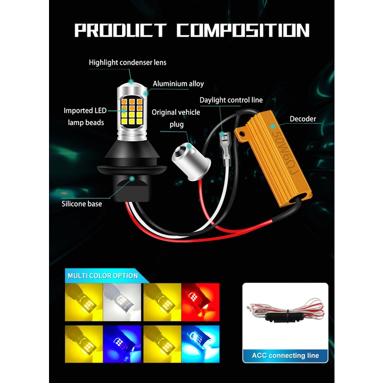 Bộ 2 Đèn Tín Hiệu Ban Ngày BA15S 1156 p21w BAU15S PY21W T20 W21W 7440 30LED