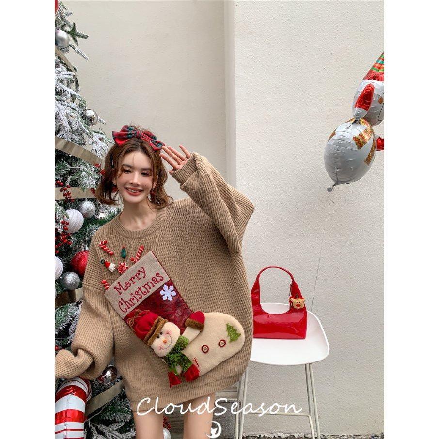 Áo Sweater Dệt Kim Chui Đầu Họa Tiết Hoạt Hình Người Tuyết Giáng Sinh Thời Trang Mùa Đông 2022 Cho Nữ171254