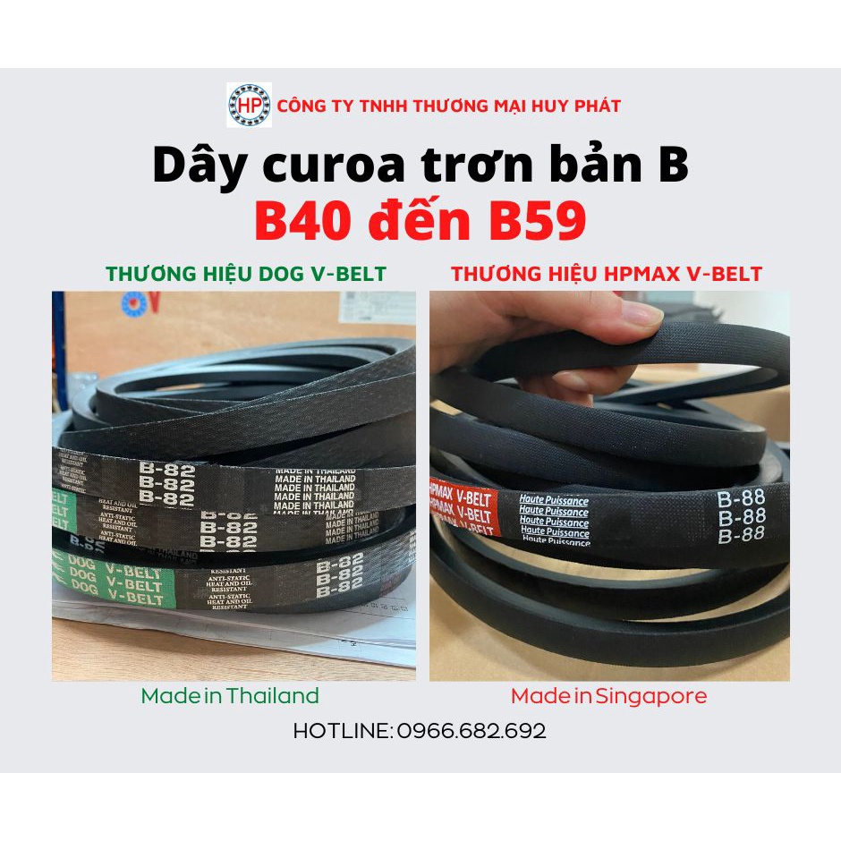 Dây curoa trơn bản B từ B40 đến B59 (dây Thái Lan và dây Singapore)