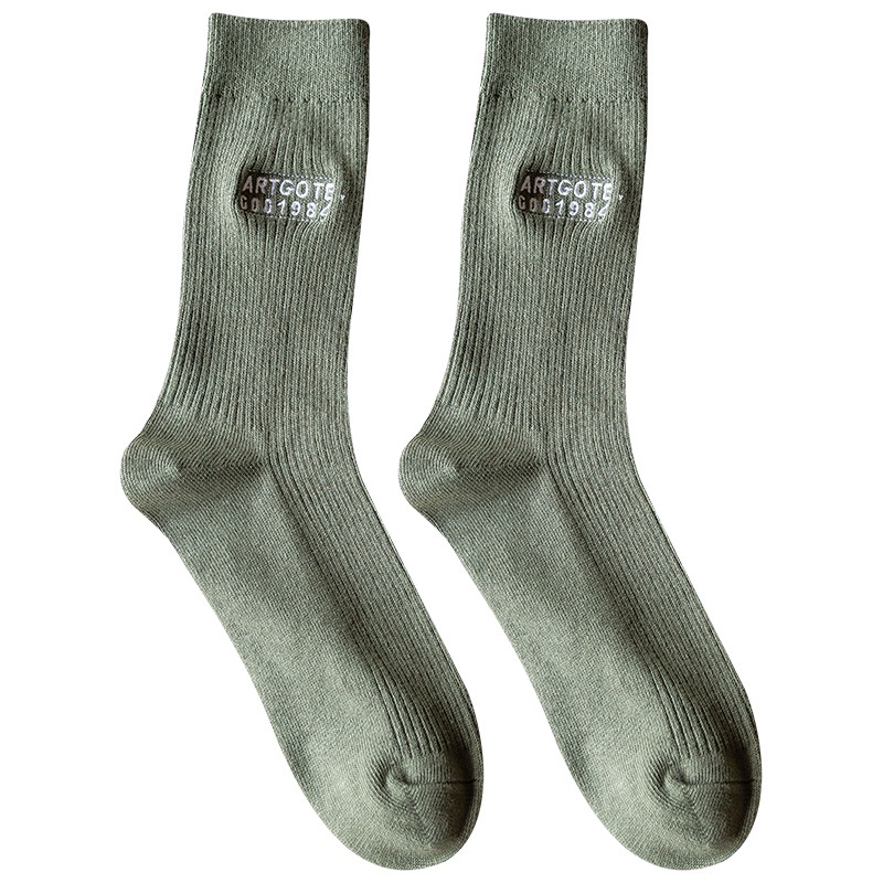 Vớ Cotton Cổ Cao Vừa Thêu Chữ Phong Cách Hàn Quốc Độc Đáo Thời Trang Thu Đông Cho Nam