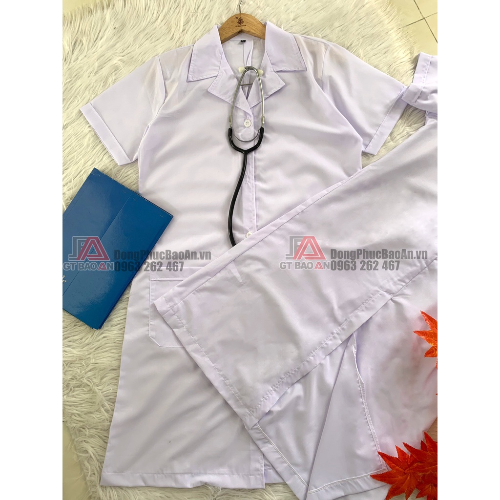 Áo Dược Sĩ Nam Tay Ngắn Thân Dài Dáng Ngắn - Áo Blouse Điều Dưỡng, Y Tá Nhà Thuốc