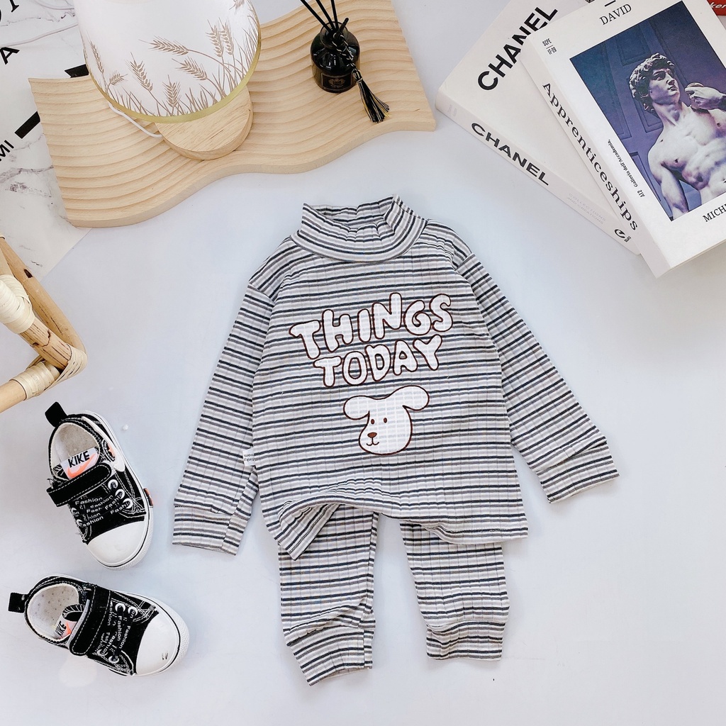 Bộ thu đông cho bé Sơ sinh chất len tăm kẻ Đồ bộ Bé gái Bé trai_Bộ dài tay thu đông cho bé