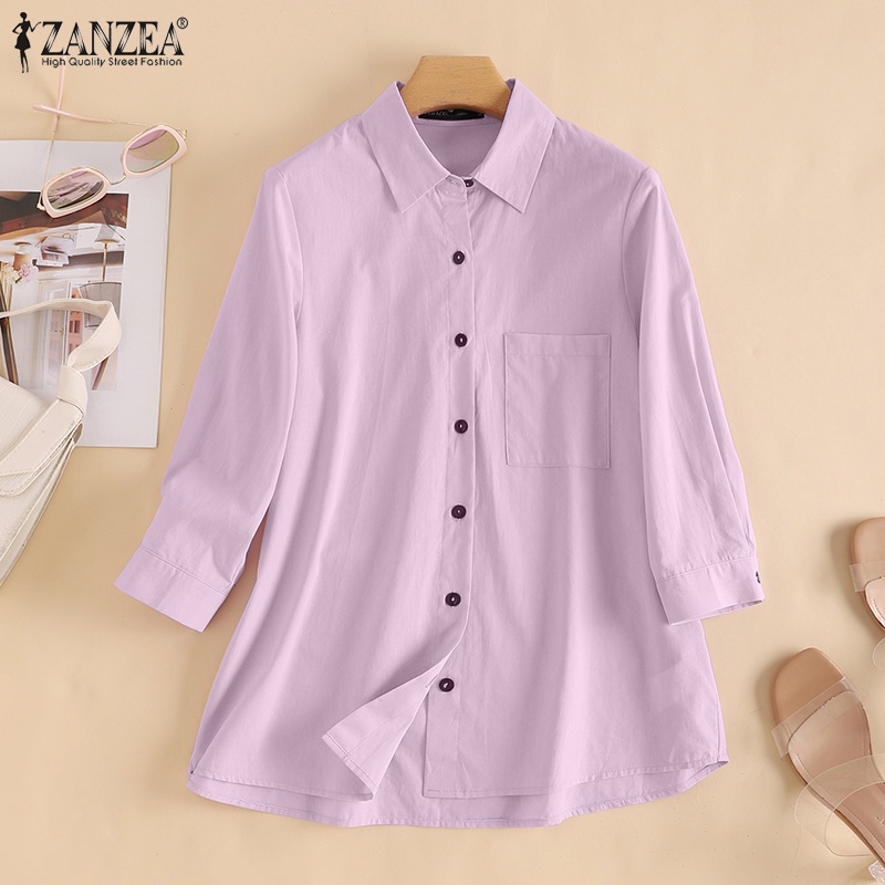 Zanzea Áo Sơ Mi Tay Lửng Cổ Bẻ Phong Cách Vintage Thời Trang Cho Nữ