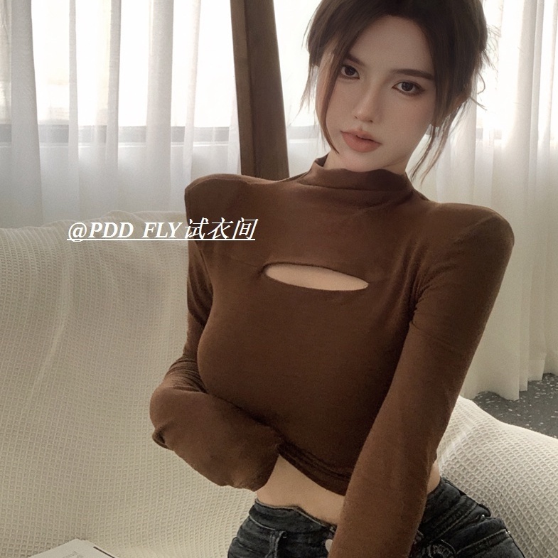 COZOK Áo Thun Lửng Tay Dài Cổ Cao Thời Trang Dành Cho Nữ