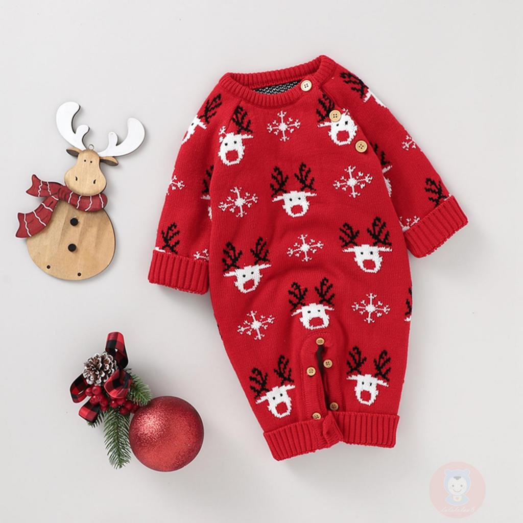 Áo liền quần DàI Tay Cổ TròN, HọA TiếT GiáNg Sinh LAA6 Cho Bé Sơ Sinh