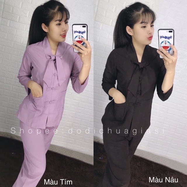 Đồ Lam Đi Chùa Mâu La Hán Nơ Dành Cho Nữ Kiểu Truyền Thồng