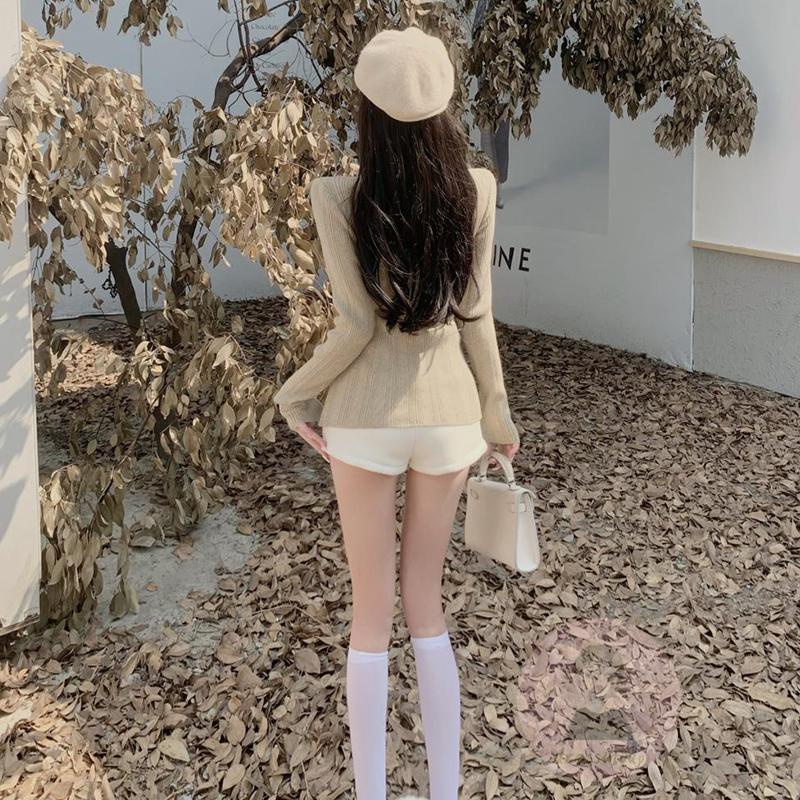 Áo Thun Dệt Kim Tay Dài Hở Vai Màu Sắc Đơn Giản Dành Cho Nữ