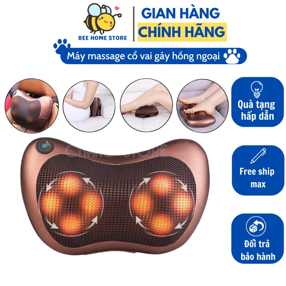 Gối massage cổ vai gáy hồng ngoại 8 bi Hàn Quốc, máy massage toàn thân giúp giảm đau mỏi vai gáy, bảo hành 12 tháng