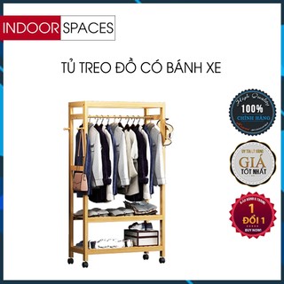 Tủ/Giàn treo quần áo bằng tre có bánh 100cm