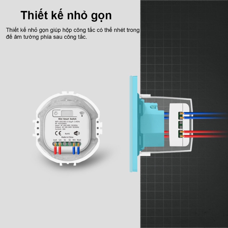 Hộp công tắc wifi hỗ trợ nút bấm không dây không pin siêu nhỏ 16A Homematic WDSV3