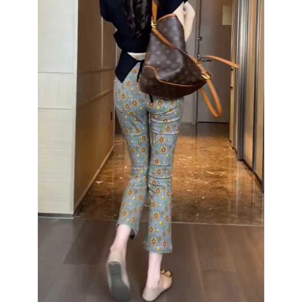 Bdjtrendy Quần Jean Lưng Cao In Hình Hoa Hướng Dương Mỏng Và Béo Cho Chị Em Gái Mới wo