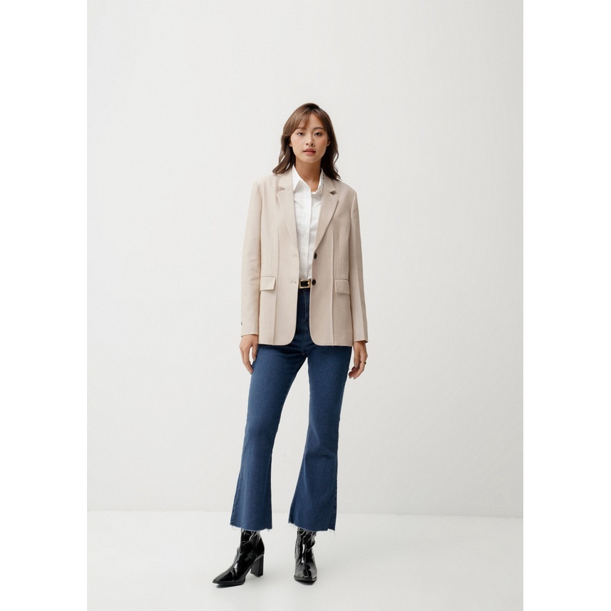 Áo Blazer dáng chiết eo giao 1 hàng khuy ly chiết mí nổi, 2 túi 2 bên thân trước(Be)_MONOTALK 22T40018TK