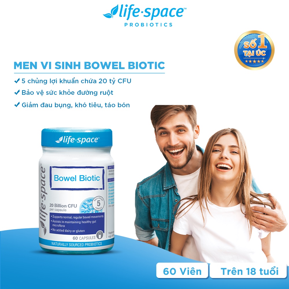 Men vi sinh Life Space Bowel Biotic hỗ trợ tiêu hóa dành cho người lớn 60 viên