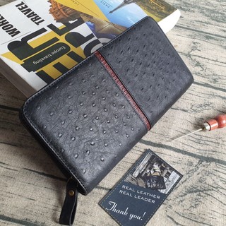 Ví cầm tay unisex da bò thật vân đà điểu wl126 - 100% da thật, bh 3 năm