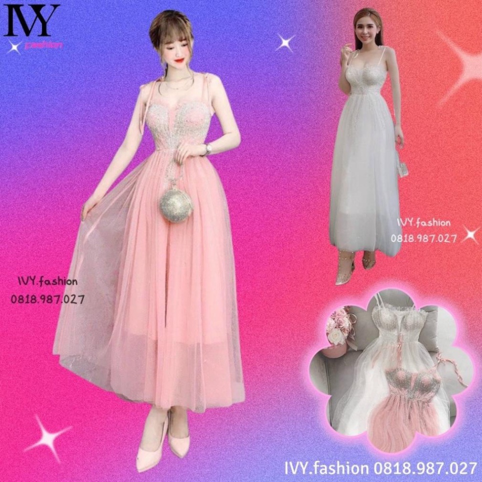 Đầm váy 2 dây ✅ lưới kết cườm ✅ sẵn mút ngực trắng hồng cúp ngực midi đi biển dự tiệc dạo phố bigsize gợi cảm sex cao cấ