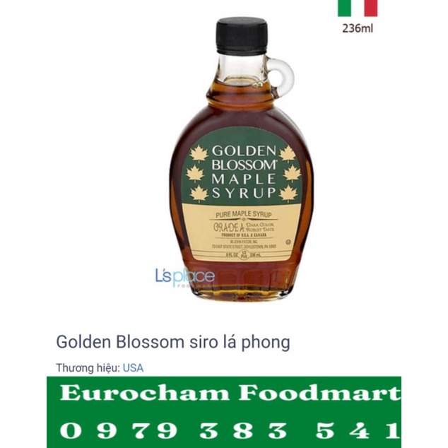 Xi Rô Lá Phong Hữu Cơ Organic Thượng Hạng hiệu Golden Blossom American Maple Syrup 236M
