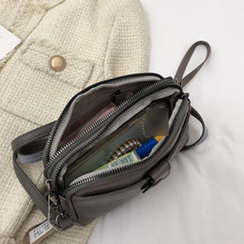 IELGY Túi Da Bò Đeo Chéo Đựng Điện Thoại Màu Trơn Có Khóa Kéo Cho Nữ