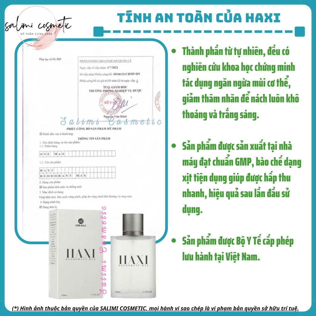 Xịt Hôi Nách HAXI - Hỗ Trợ Trị Hôi Nách, Ra Mồ Hôi Nách, Không Gây Ố Vàng Trên Áo | Dung Tích 50ml
