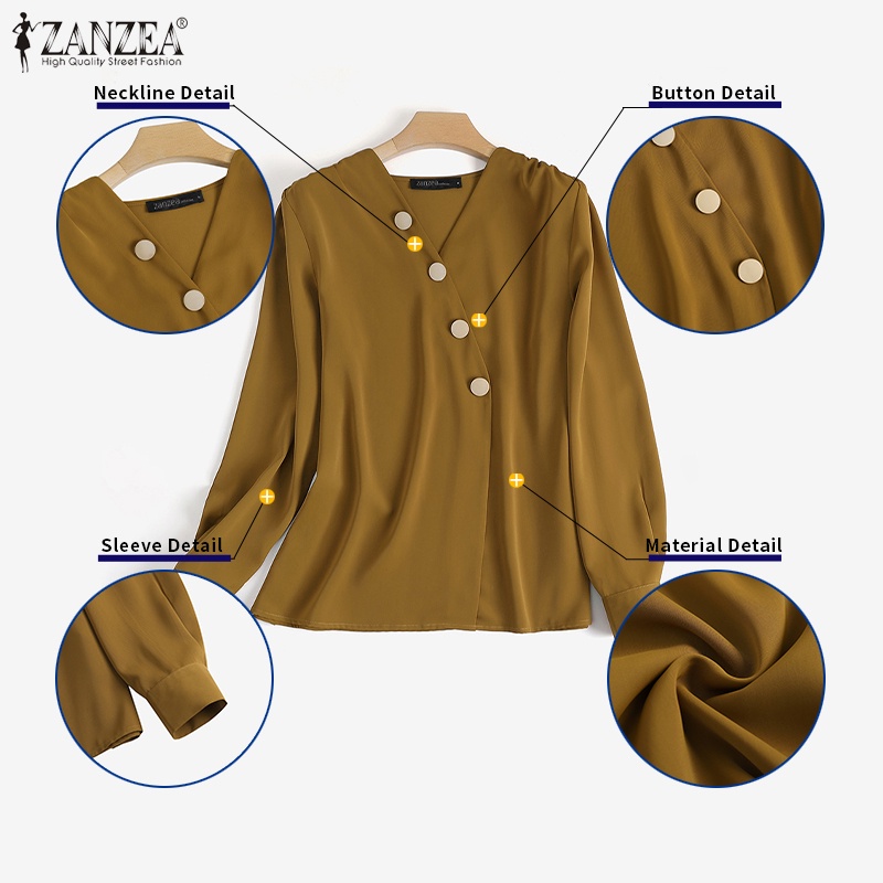 Zanzea Áo Sơ Mi Nữ Tay Dài Cổ Chữ V Thời Trang Thanh Lịch