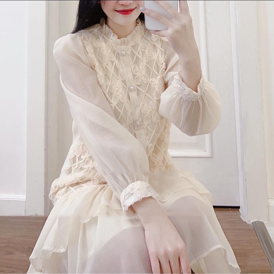 Váy Ren Nữ Dáng Babydoll Dài Tay Xếp Tầng Phong Cách Tiểu Thư V3016 - Melysa Clothing