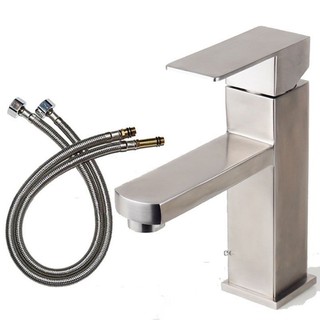 Vòi lavabo vòi rửa mặt nóng lạnh vuông inox mờ 304