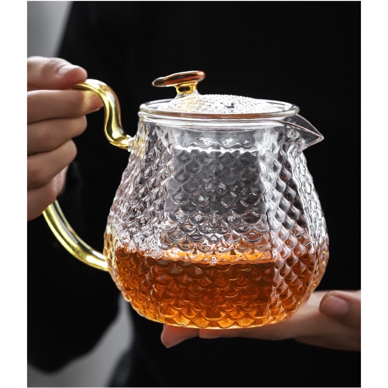 Bình trà thuỷ tinh vảy cá Lifehomes Decor , ấm trà thủy tinh sần có lõi lọc chịu nhiệt cao dung tích 600ml