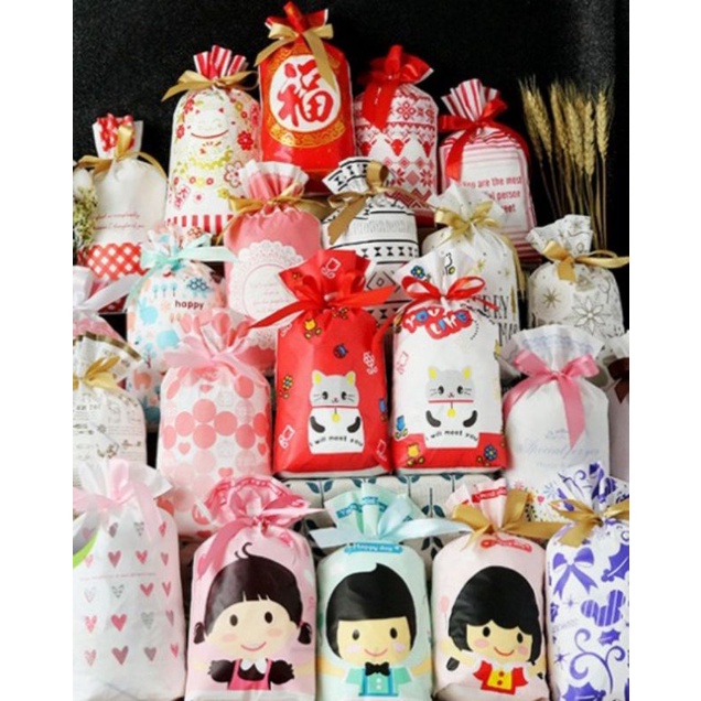 Set 10 túi đựng bánh kẹo rút nơ dễ thương