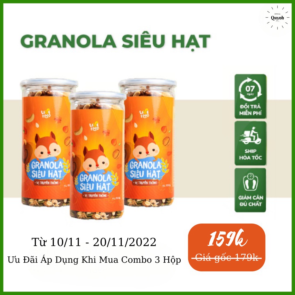 Granola Siêu Hạt WISE FOOD 500g, Hỗ trợ giảm cân, Bổ sung dinh dưỡng