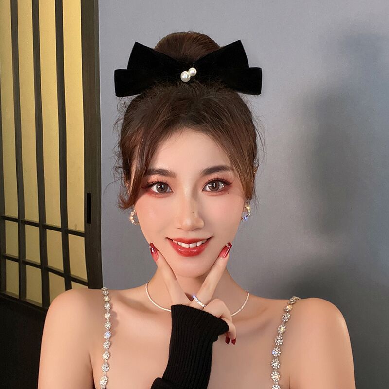 Kẹp Tóc Nơ Màu Đen Bằng Nhung Thời Trang Thu Đông Cho Nữ