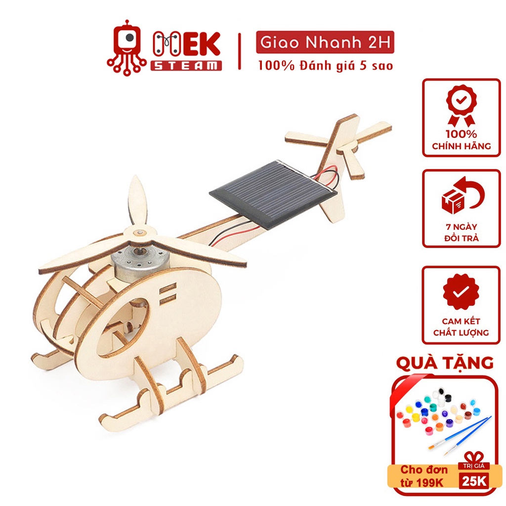 Đồ chơi trẻ em MEKVN bộ lắp ráp mô hình máy bay trực thăng động cơ năng lượng mặt trời F-16A bằng gỗ phát triển trí tuệ