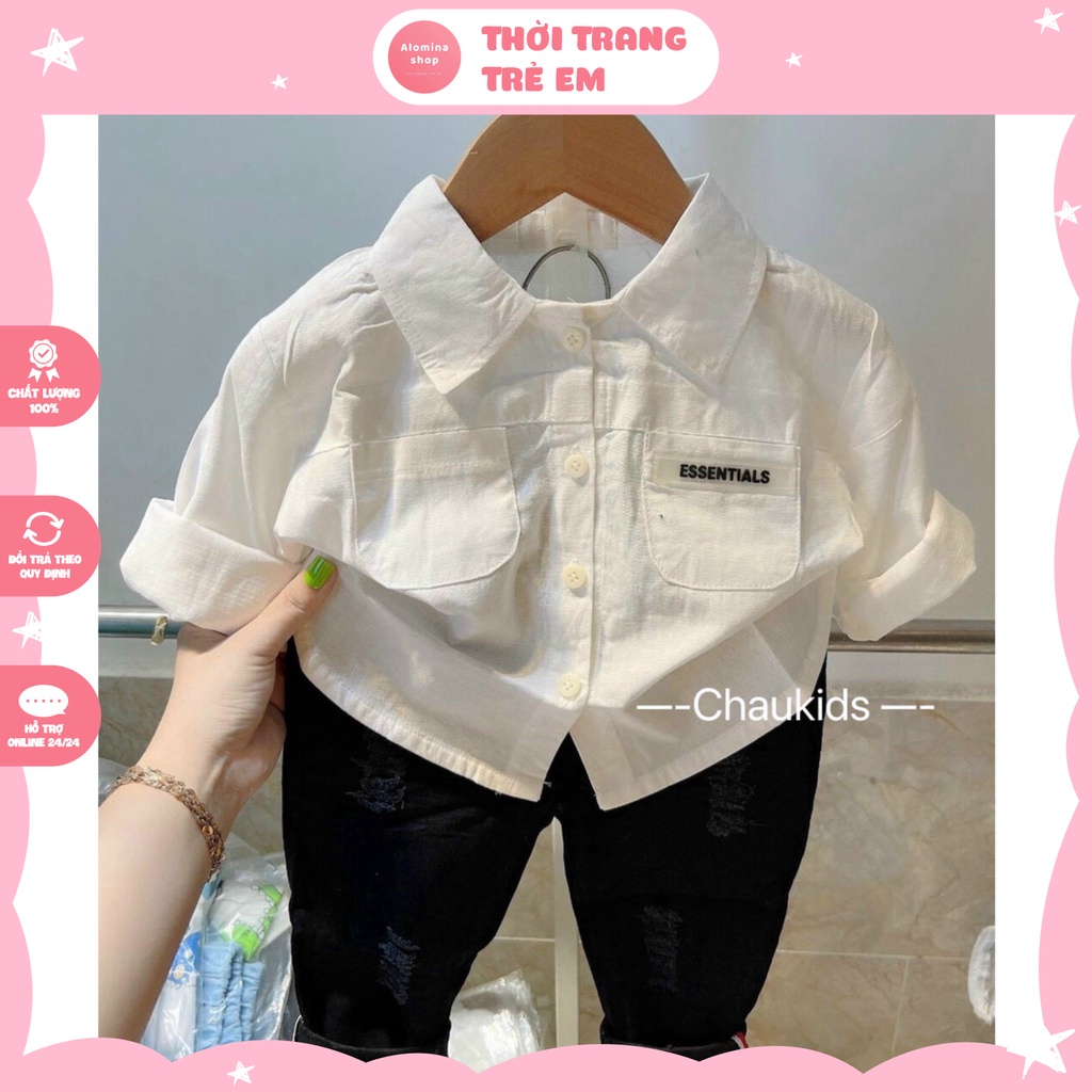 Bộ Sơ Mi Đũi Kèm Quần Kaki Phong Cách Hàn Quốc Cho Bé Trai, Size Từ 9-20Kg