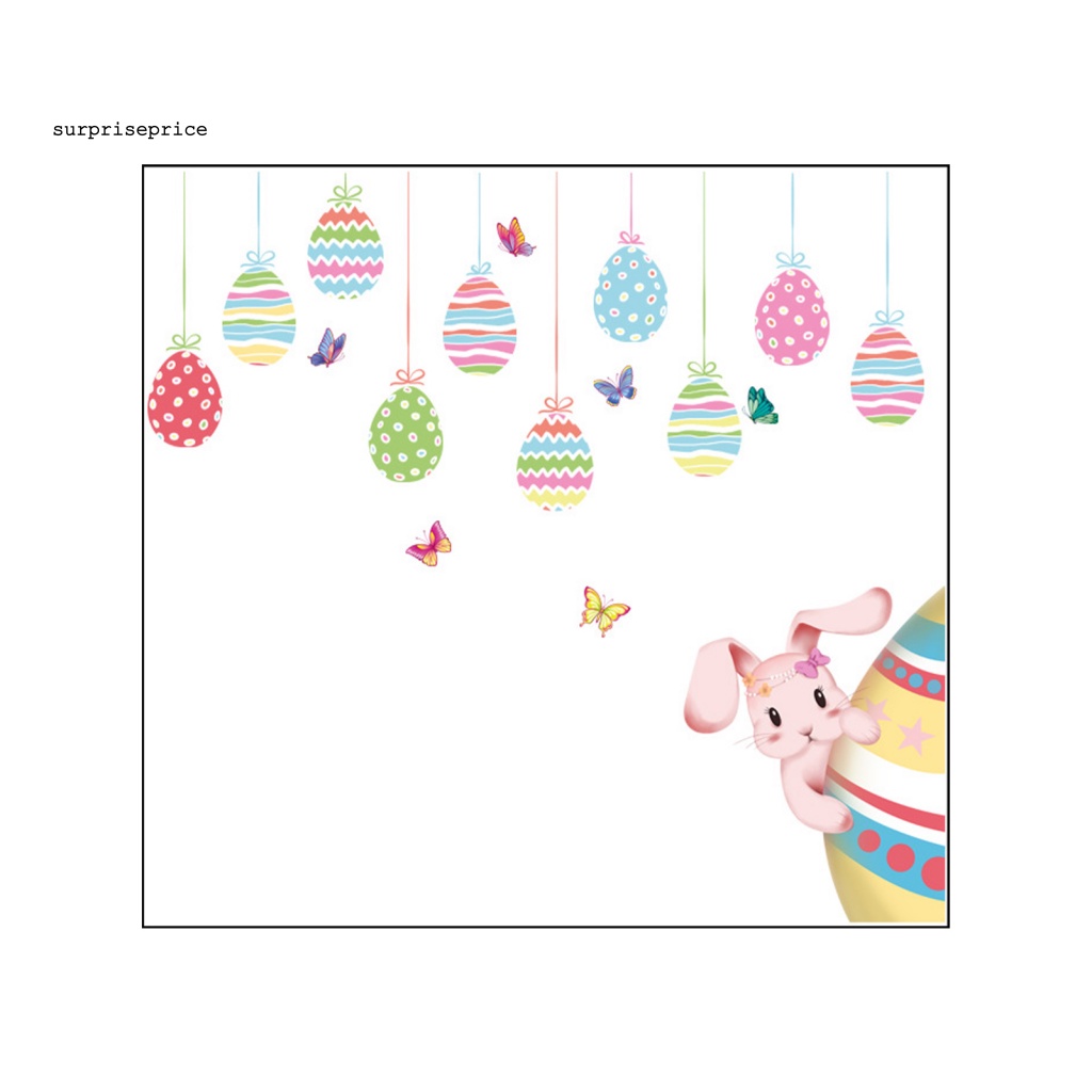 Set 2 Tấm Sticker PVC Dán Cửa Sổ Chống Tĩnh Điện Họa Tiết Thỏ Hoạt Hình Phục Sinh