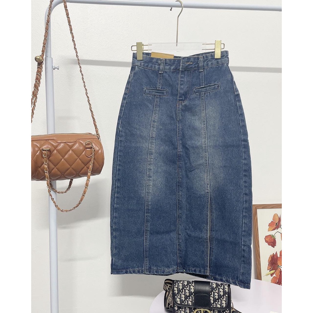 Chân váy jean gân