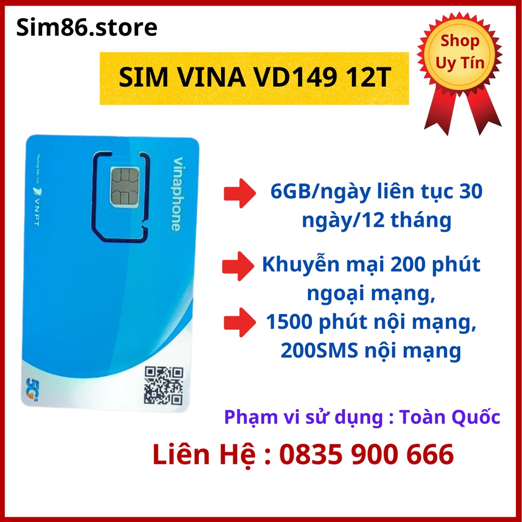Sim vina 6g/ngày vào mạng trọn gói 1 năm không cần nạp tiền 180gb/tháng