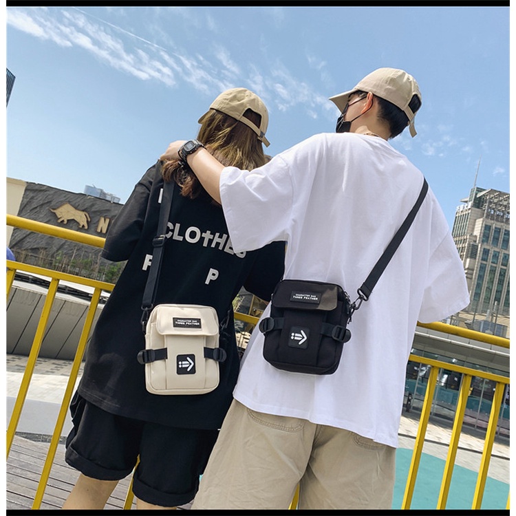 Túi vải mini tote canvas đeo chéo năng động cá tính phong cách Harajuku Nhật Bản dành cho nam nữ