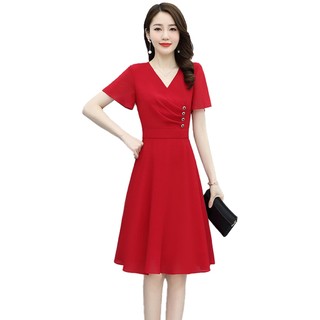 Đầm trung niên dự tiệc sang trọng dành tặng mẹ, voan lụa 2 lớp mềm mại - HN11 ĐỎ