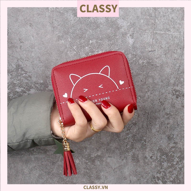 Ví nữ mini Classy hoạt tiết mèo con nhiều màu cao cấp có khóa kéo T1162