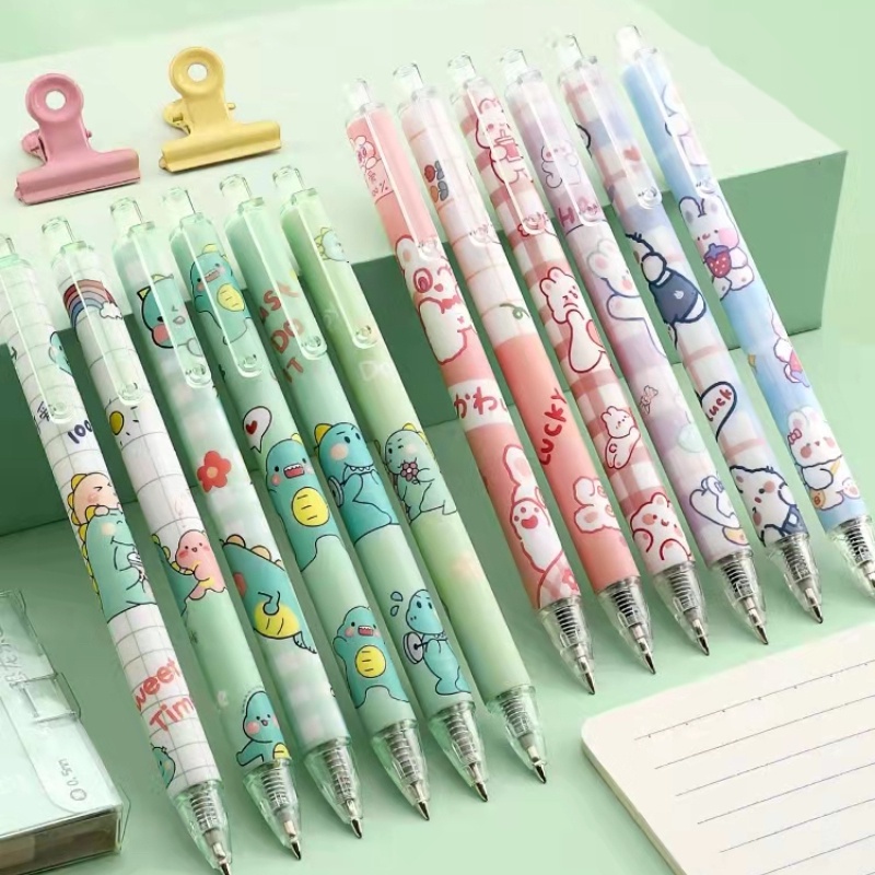 Kawaii 6 Cái/bộ Bộ Bút Gel Văn Phòng Phụ Kiện Đen 0.5 Đổ Lại Hoạt Hình Trường Viết Văn Phòng Phẩm Sinh Viên Văn Phòng Phẩm