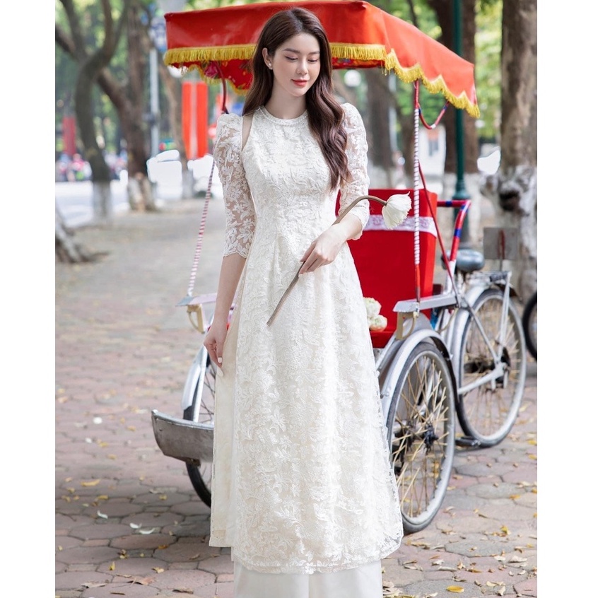 Áo dài cách tân cô đâu thiết kế tay hở vai