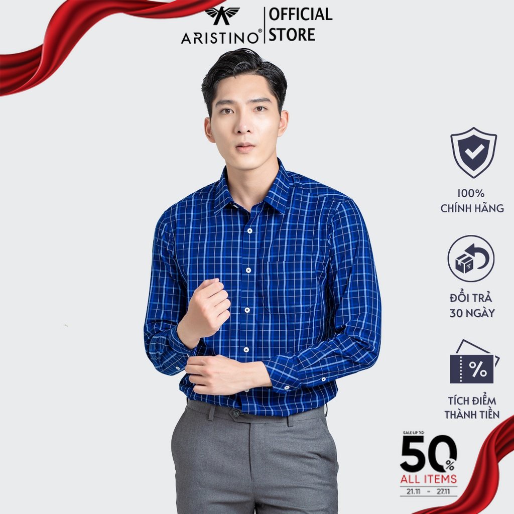 Áó sơ mi dài tay nam ARISTINO phom Regular fit, thiết kế thanh lịch, chất liệu Modal mềm mại - ALS26301